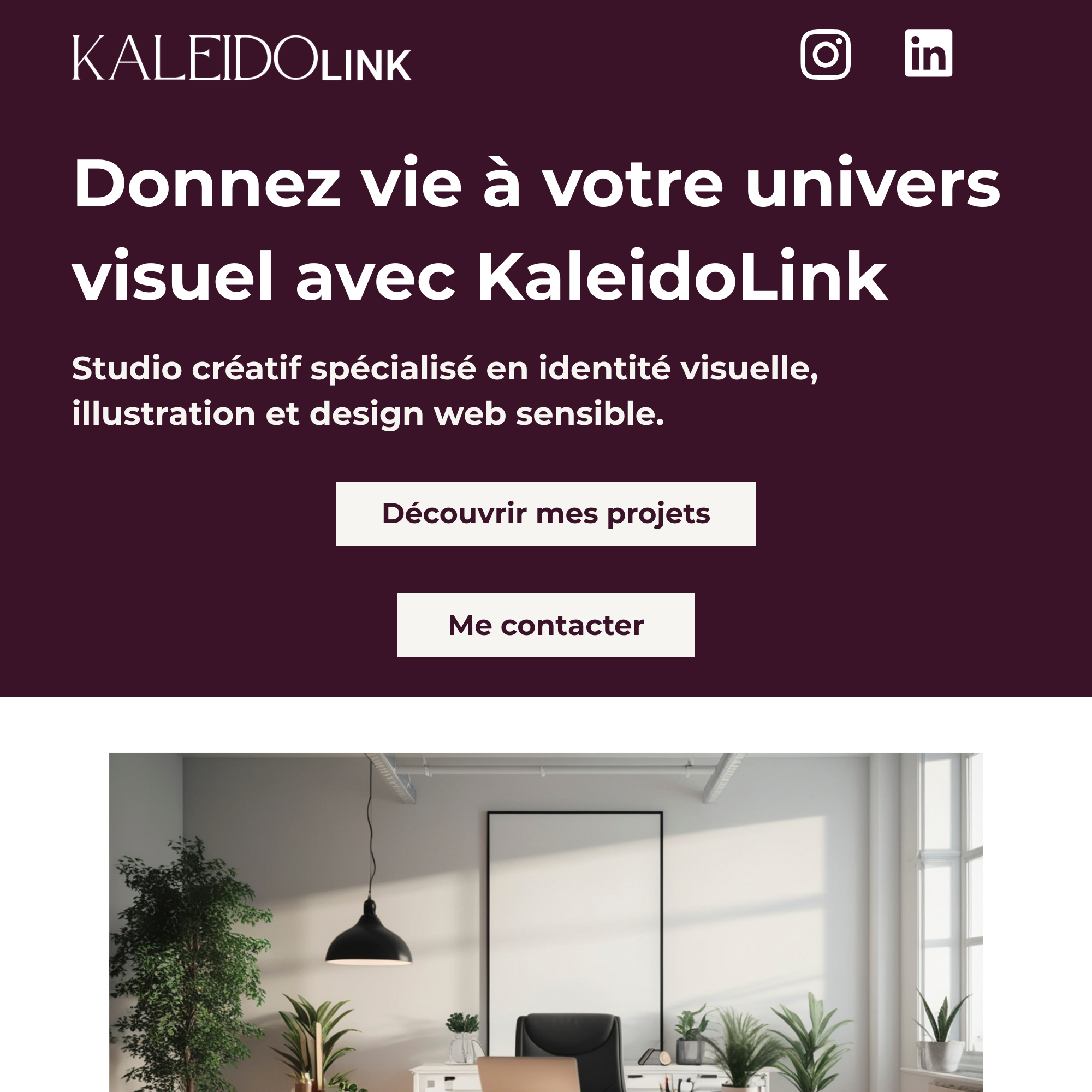 Studio-kaleidolink-landing-page-site-vitrine-graphiste-illustratrice-webdesigner-assistante-de-communication